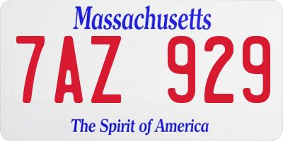 MA license plate 7AZ929