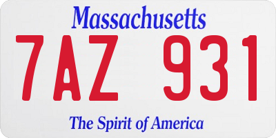 MA license plate 7AZ931