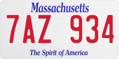 MA license plate 7AZ934