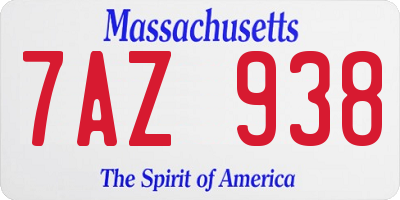 MA license plate 7AZ938