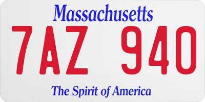 MA license plate 7AZ940