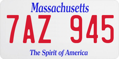 MA license plate 7AZ945