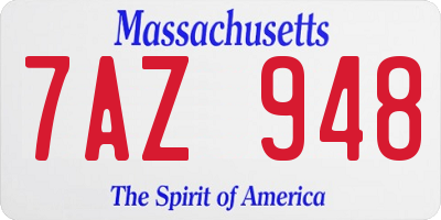 MA license plate 7AZ948