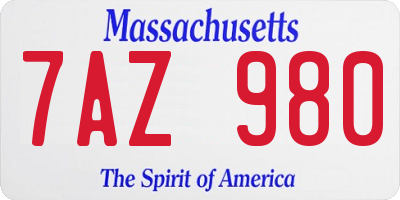 MA license plate 7AZ980