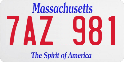 MA license plate 7AZ981