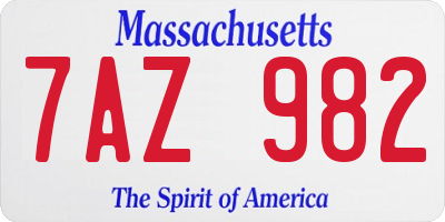 MA license plate 7AZ982