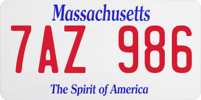 MA license plate 7AZ986