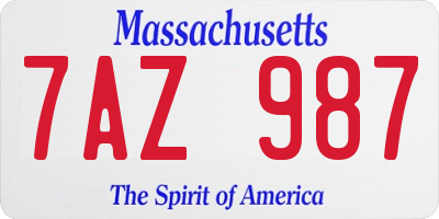 MA license plate 7AZ987