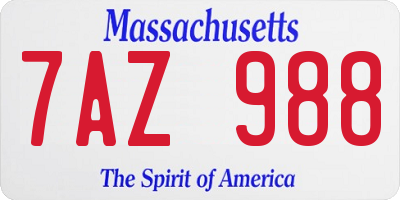 MA license plate 7AZ988
