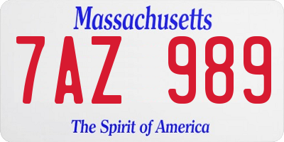 MA license plate 7AZ989
