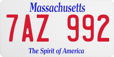 MA license plate 7AZ992