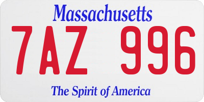 MA license plate 7AZ996