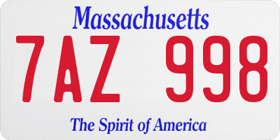 MA license plate 7AZ998