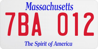 MA license plate 7BA012
