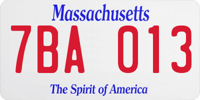MA license plate 7BA013