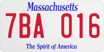 MA license plate 7BA016