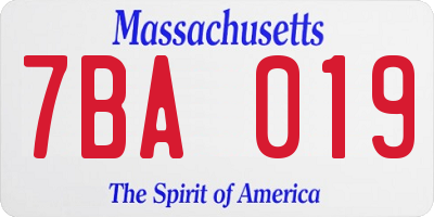 MA license plate 7BA019