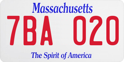 MA license plate 7BA020
