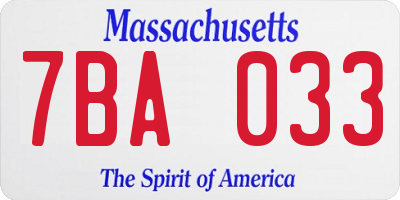 MA license plate 7BA033