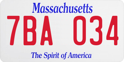 MA license plate 7BA034