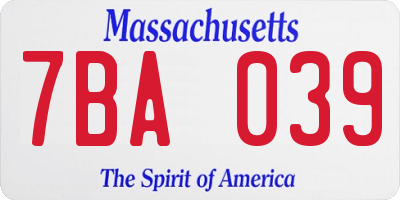 MA license plate 7BA039