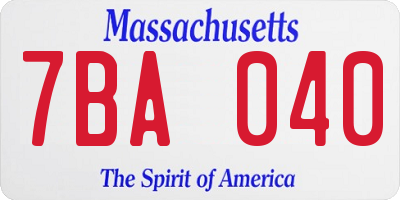 MA license plate 7BA040