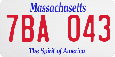MA license plate 7BA043