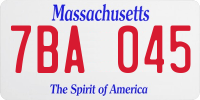 MA license plate 7BA045