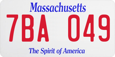 MA license plate 7BA049