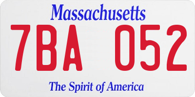 MA license plate 7BA052