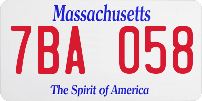 MA license plate 7BA058
