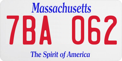 MA license plate 7BA062