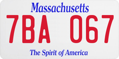 MA license plate 7BA067
