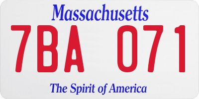 MA license plate 7BA071
