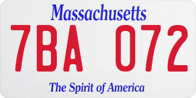 MA license plate 7BA072
