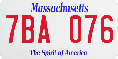 MA license plate 7BA076