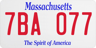 MA license plate 7BA077