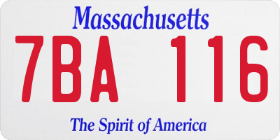 MA license plate 7BA116