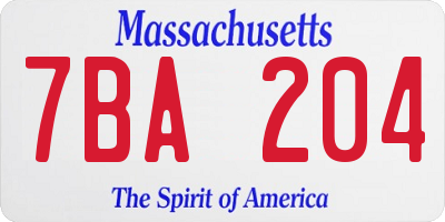 MA license plate 7BA204