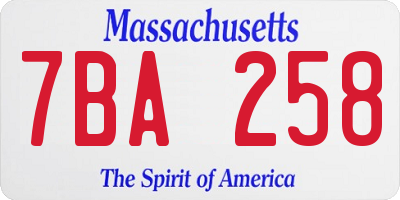 MA license plate 7BA258