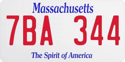MA license plate 7BA344