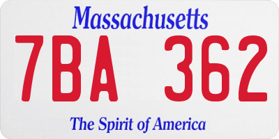 MA license plate 7BA362