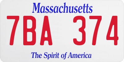 MA license plate 7BA374
