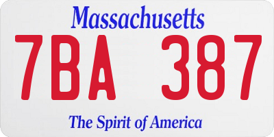 MA license plate 7BA387
