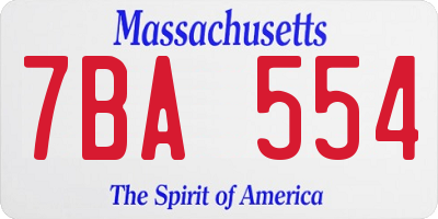 MA license plate 7BA554