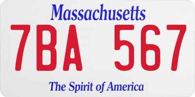 MA license plate 7BA567
