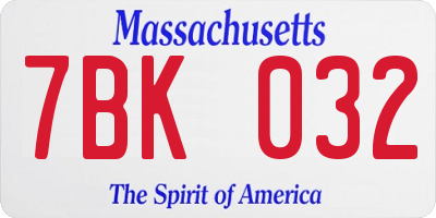 MA license plate 7BK032
