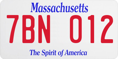 MA license plate 7BN012