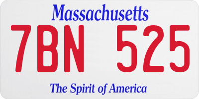 MA license plate 7BN525