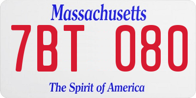 MA license plate 7BT080